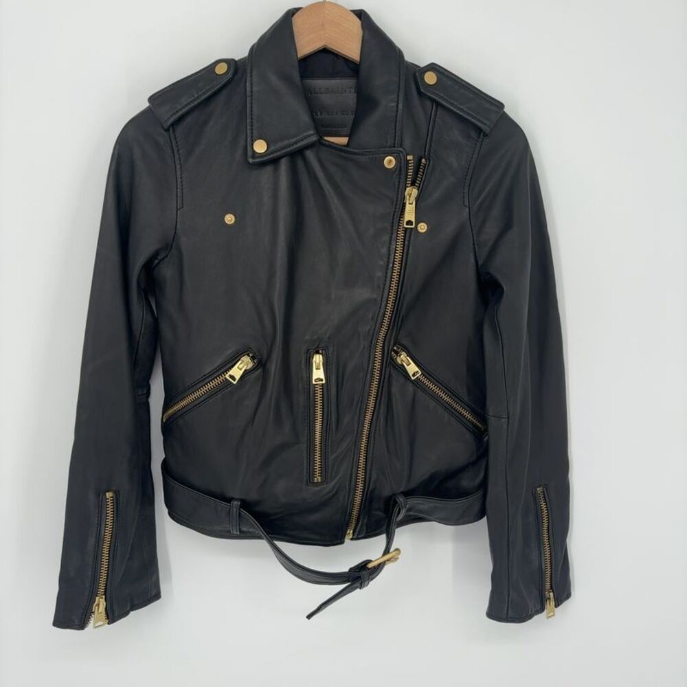 All Saints Black Leather Moto Jacket